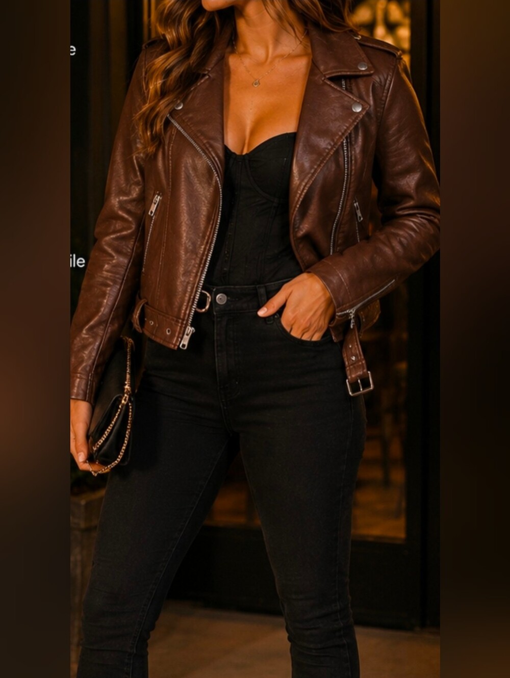 Levi’s Women’s Brown Faux Leather Moto Biker Jacket Size Medium Belted Zip